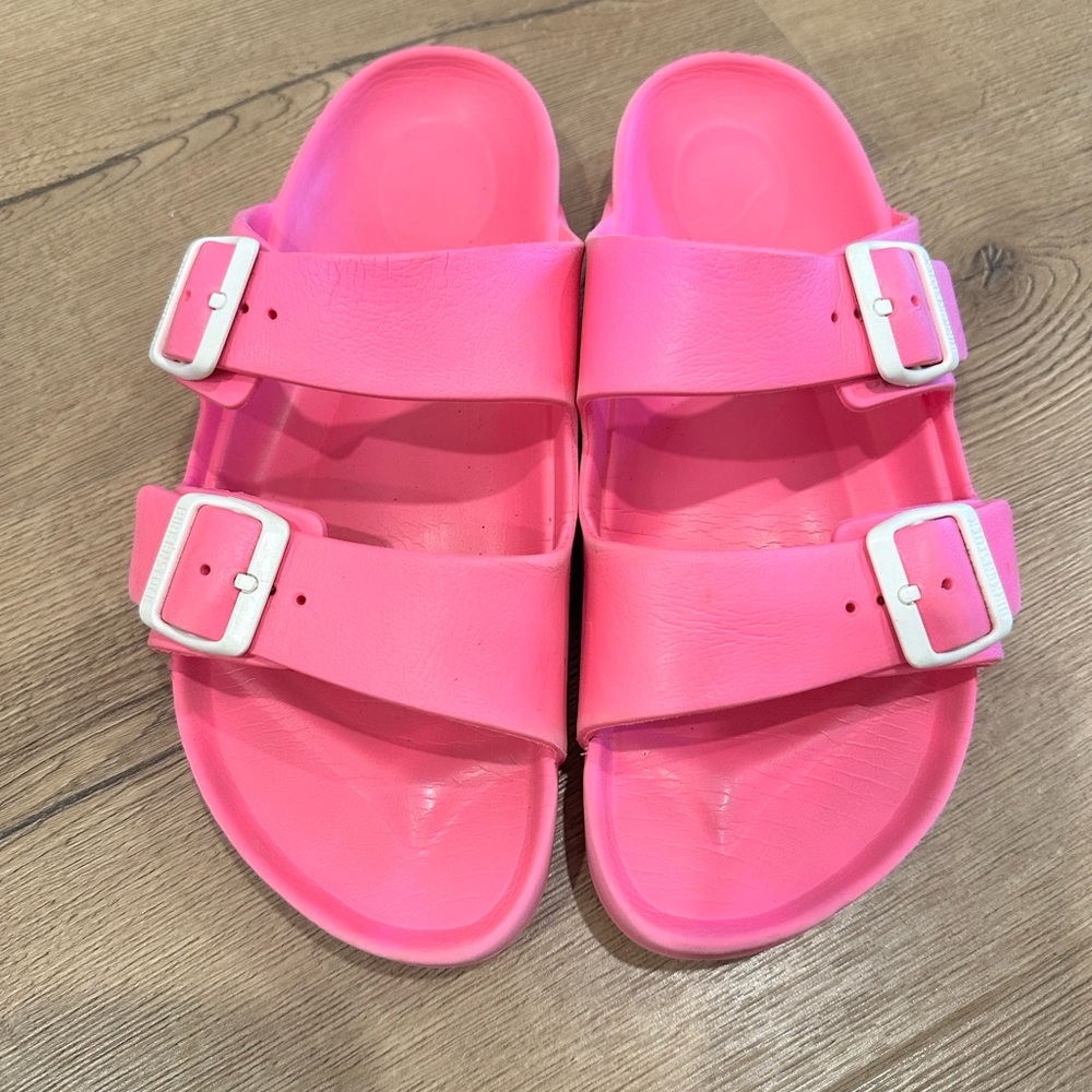 Birkenstock Pink Sandals with White Buckles